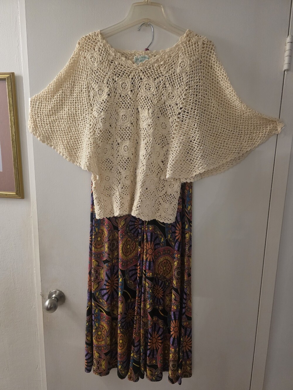 Cream Open-Knit Women’s Lightweight Crochet Pullover W/Palazzo Pants